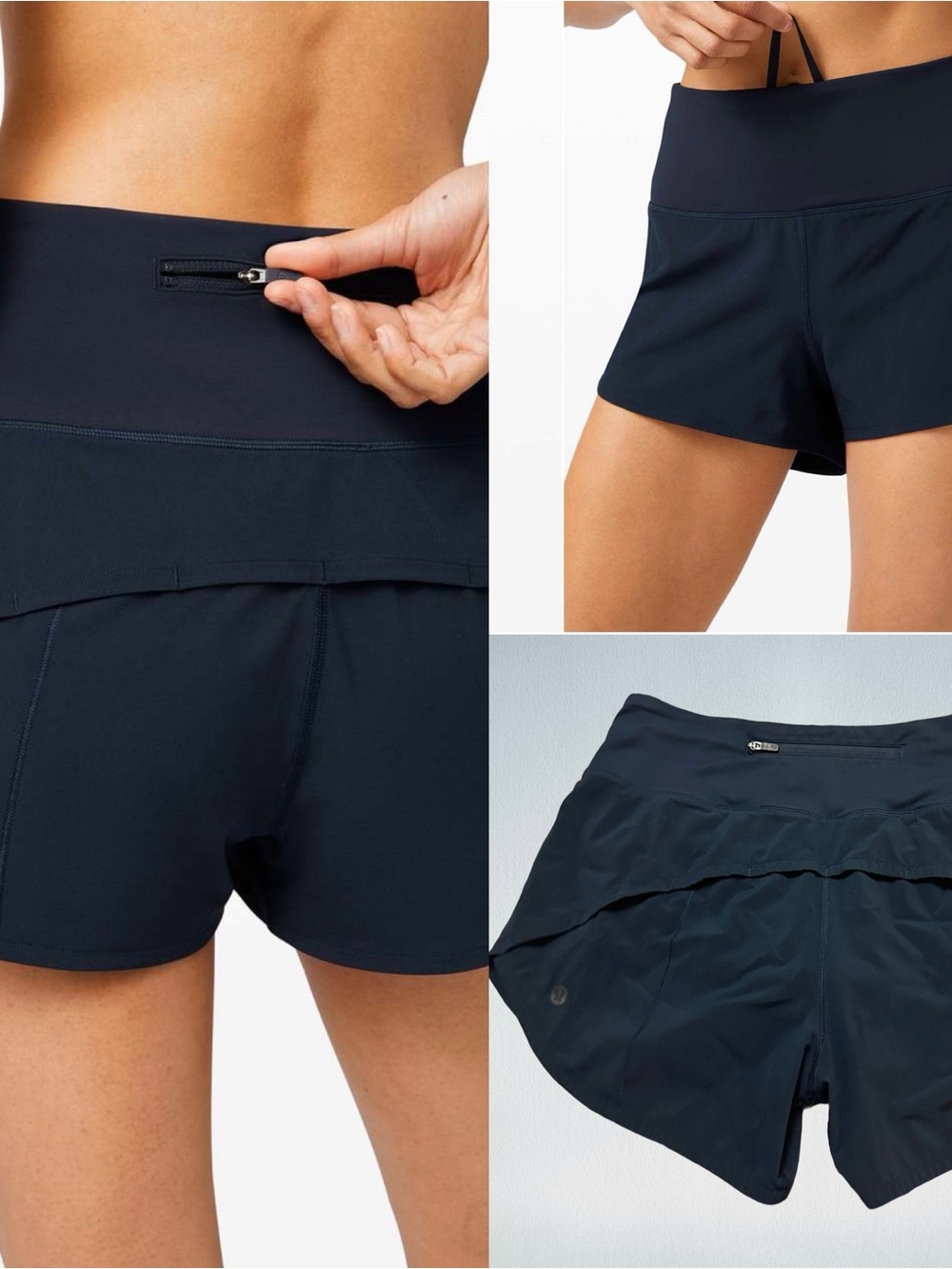 lululemon athletica Blue Navy Athletic Running Shorts with Hidden Zip Pocket 6